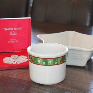 Longaberger Christmas Bundle Star Dish Snowflake Crock Snow Days Ornament